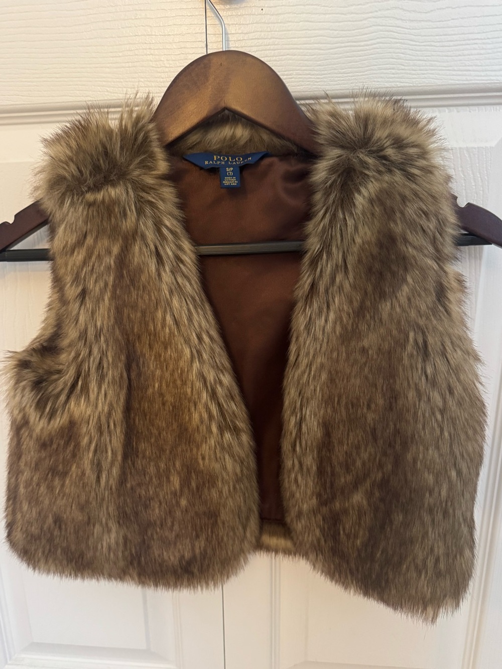 Polo by Ralph Lauren Brown Faux Fur Kids Vest, Size 7